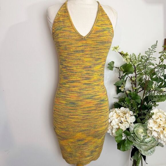 FOREVER 21 dress | Halter Mini Bodycon Dress | medium | space-dye tan knit - Picture 1 of 13